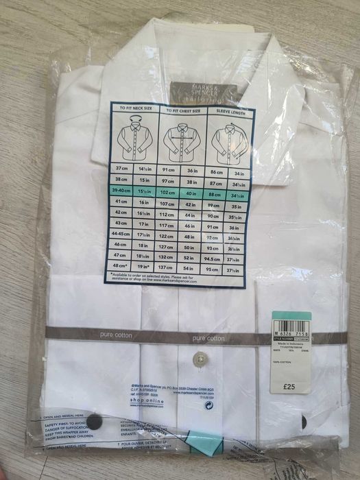 Marks & Spencer Tailoring Ultimate Non-Iron Pure Cotton 39-40 Size M