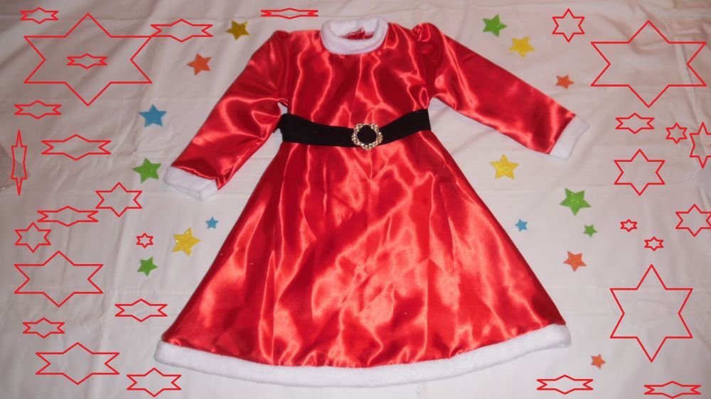 Rochie rosie  satin "Craciunita", 4, 5, 6 ani, NOUA