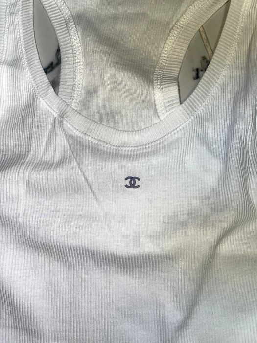 бял топ шанел chanel потник горница рипс потниче бяло спортно