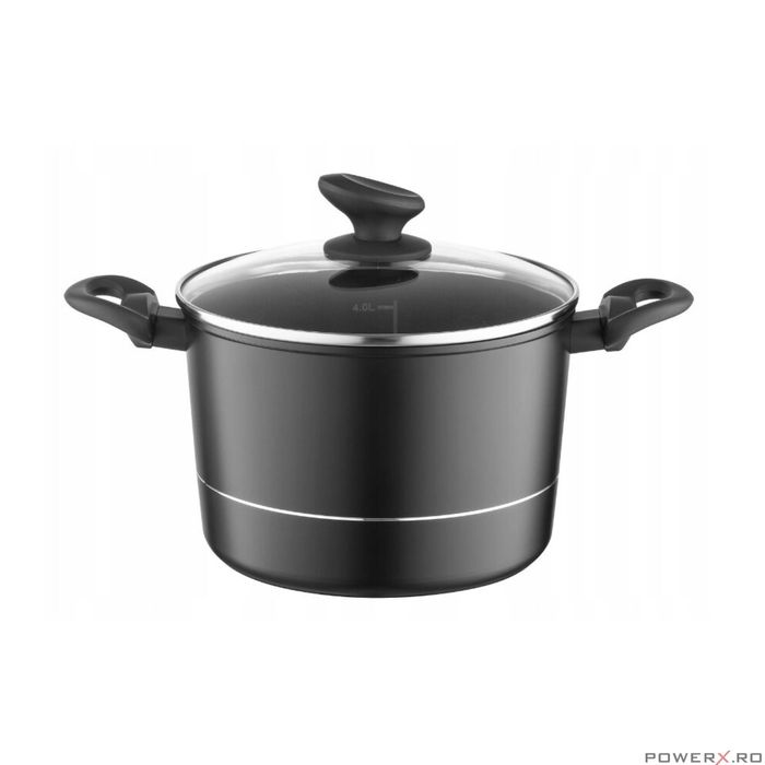 Oala inalta din aluminiu forjat, cu capac, 22cm-5L, invelis