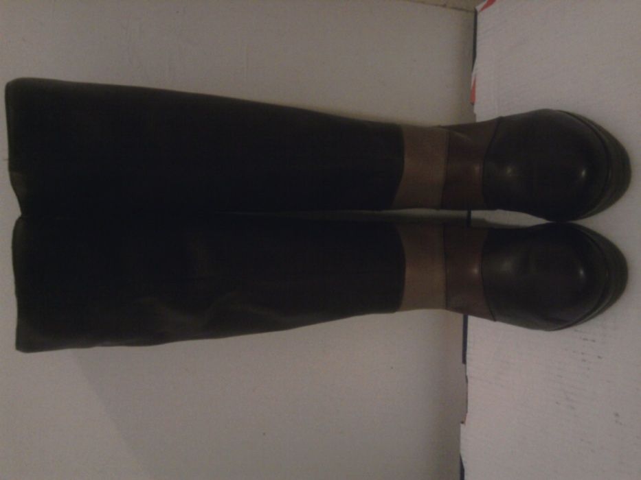 Cizme dama noi piele neagra nuante de bej, maro, inalte nr 42 extralat