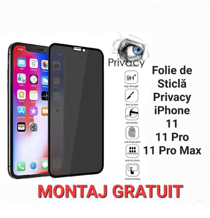 Folie Sticla Privacy Full iPhone 11 12 13 14 / Pro Pro Max / Plus