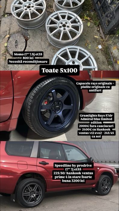 Jante Momo, Speedline Prodrive, Gramlights Rays 5x100 17”