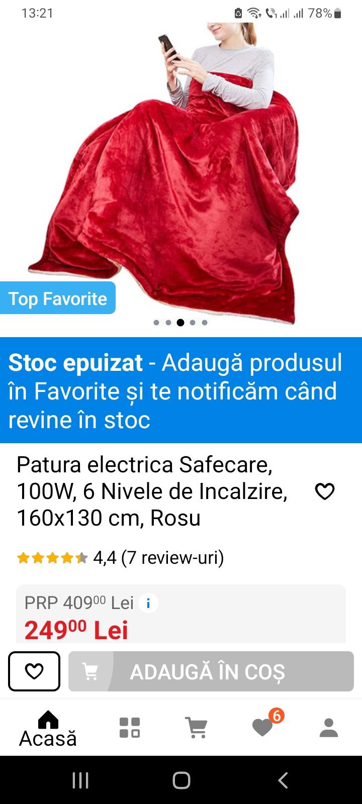 Pătură electrică, 6 nivele, roșu