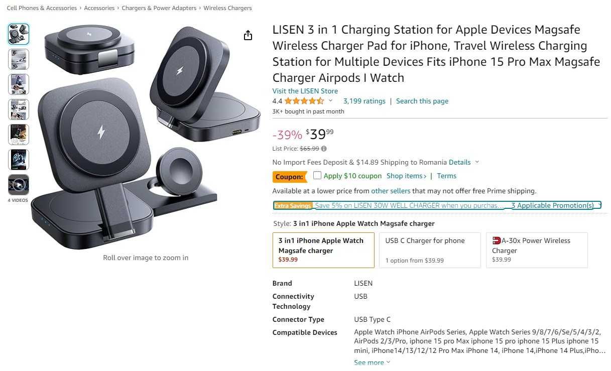 Incarcator wireless 3 in 1, pentru dispozitivele Apple, pret fix