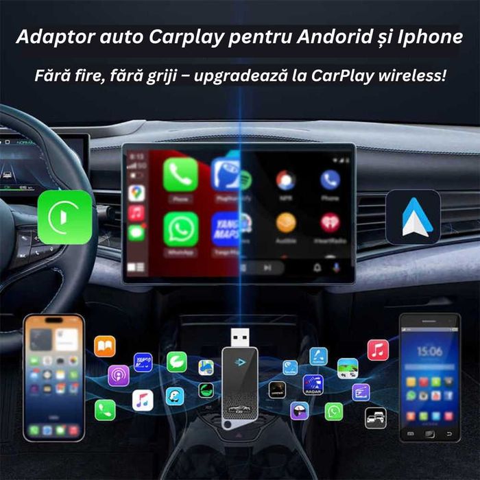 Adaptor Auto 2 in 1 CarPlay Wireless – Compatibil iPhone si Android