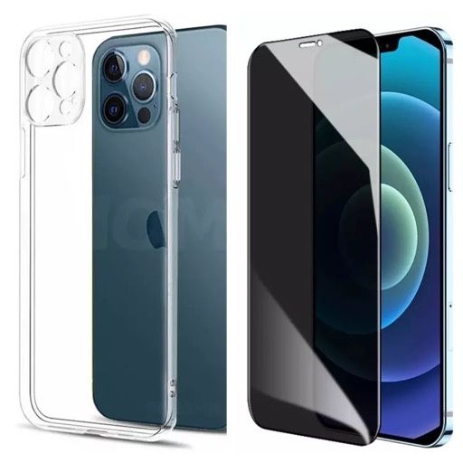 Husa Silicon + Folie Sticla Curbata 6D Privacy Iphone 12/13/14 PRO MAX