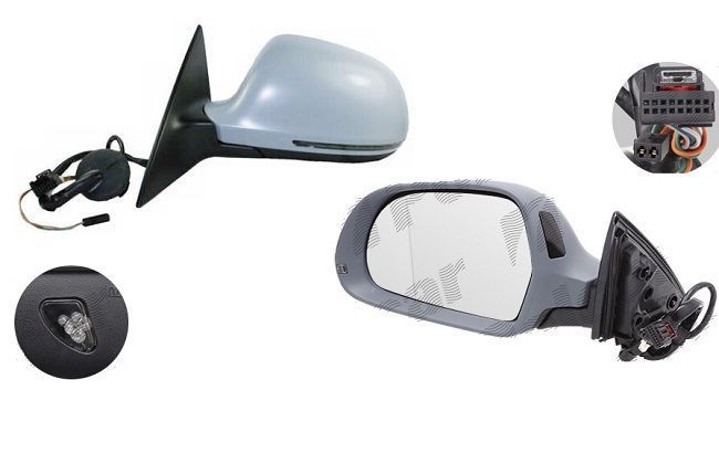 Oglinda exterioara Audi A6, 2008-2011, Stanga, reglare electrica; grunduit; incalzita; cu functie detectie unghi mort; geam asferic; cromat; memorie; 15 pini; cu semnalizare; cu lampa perimetru, View Max