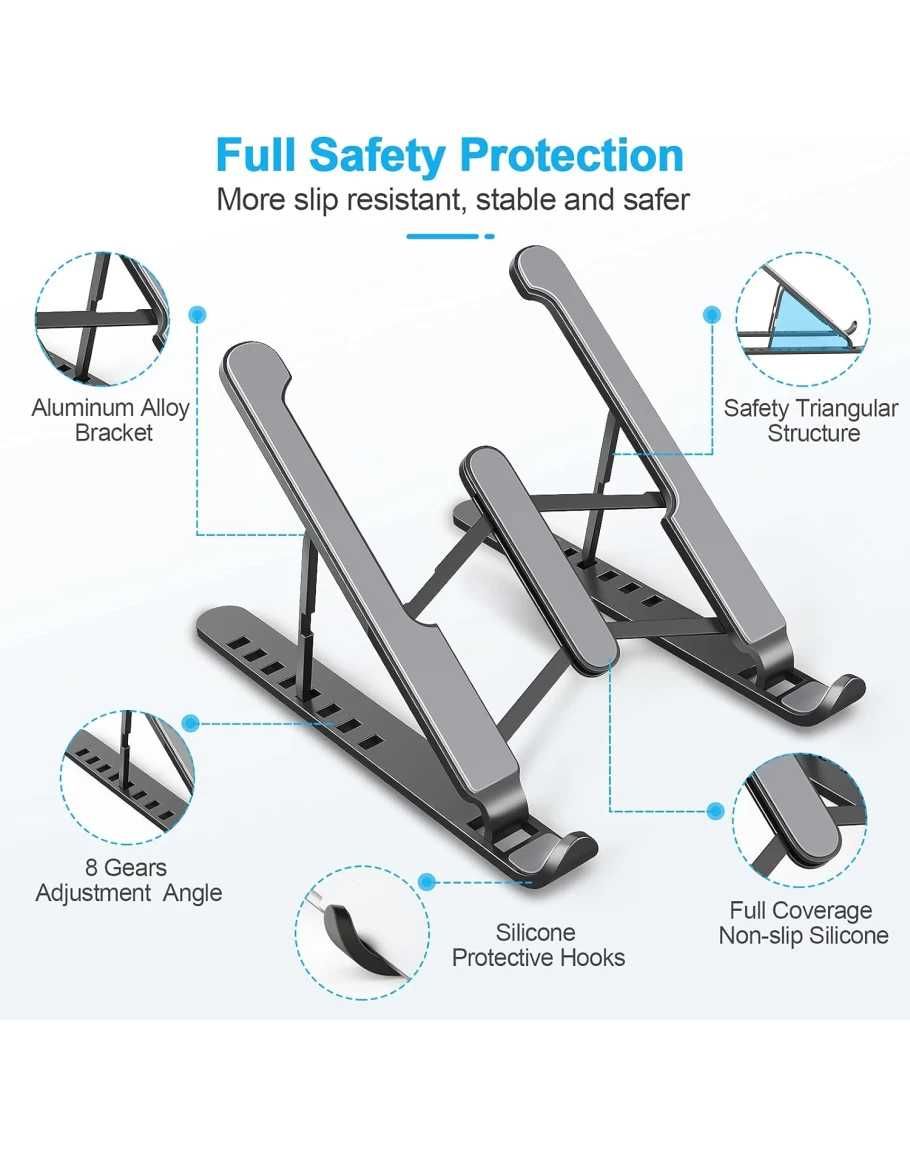 Стойка за лаптоп, таблет и телефон с регулируеми широчина и наклон