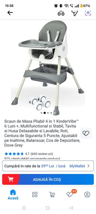 Scaun de masa pentru copii, Multifunctional si Stabil, Tavita si Husa