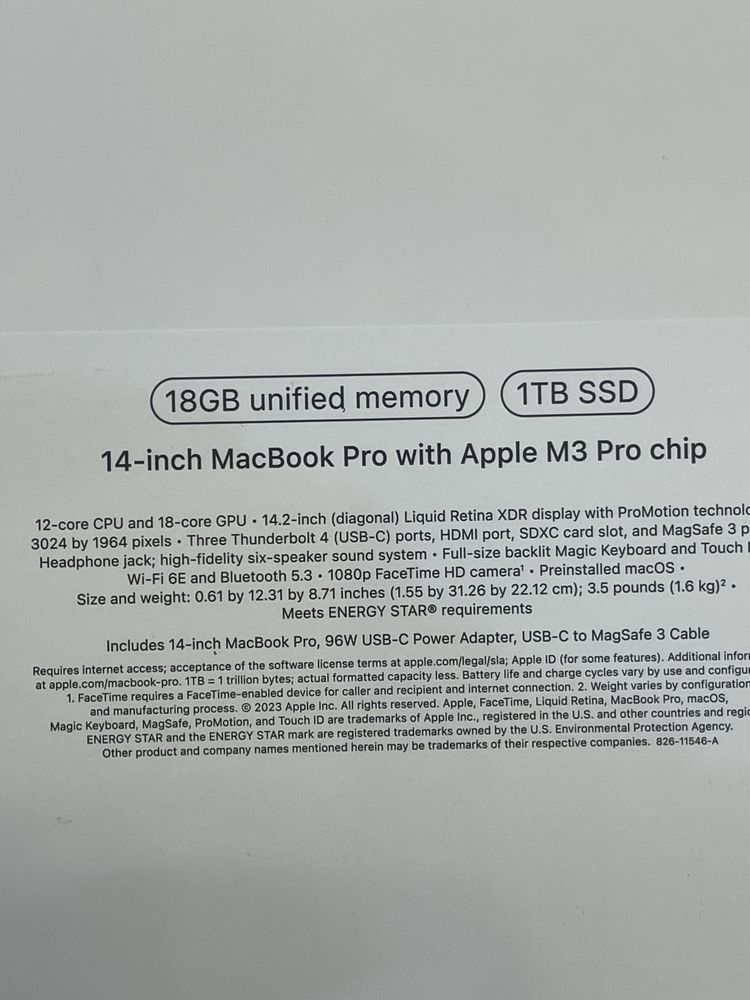 Macbook Pro 14” M3 Pro 18Gb 1TB