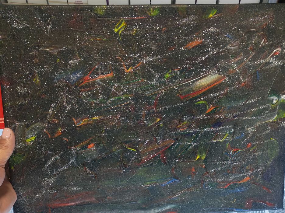 Абстрактна картина „Енергия в мрака“ – акрил и брокат върху платно