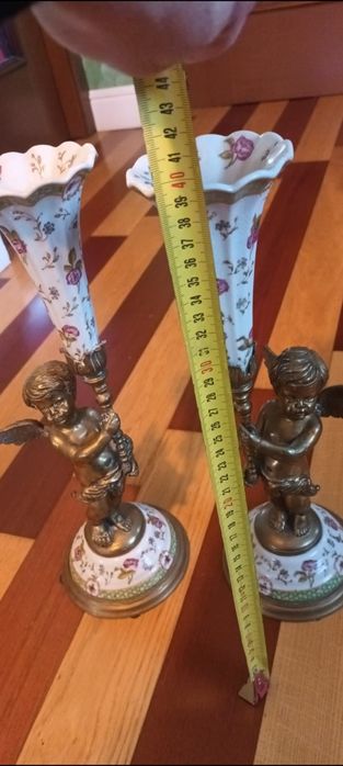 Pereche Sfesnice vechi, Bronz și Porțelan