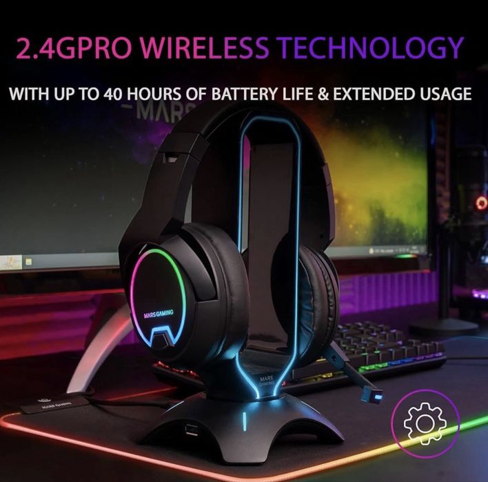 Mars Gaming MHW-100 Negre, Căști Wireless ARGB Flow