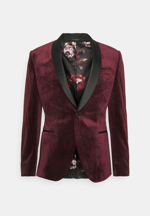 Sacou catifea bordeaux, bărbătesc, slim, Isaac Dewhirst 44