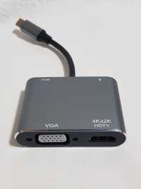 USB-C hub кьм  VGA hdmi PD USB 3 за лаптоп, таблет, смартфон усб хъб