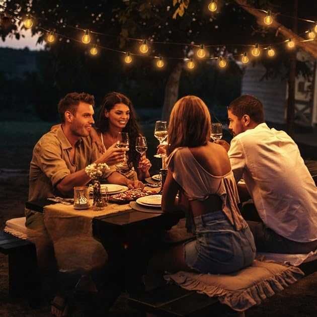 LED гирлянд 30,2 м, декоративен, 50+2 G40 LED крушки, топла светлина