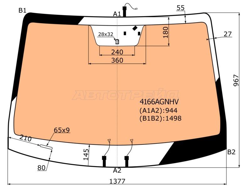 Стекло лобовое (Обогрев полный) Hyundai Accent 17-22 / Solaris 17- Hyu