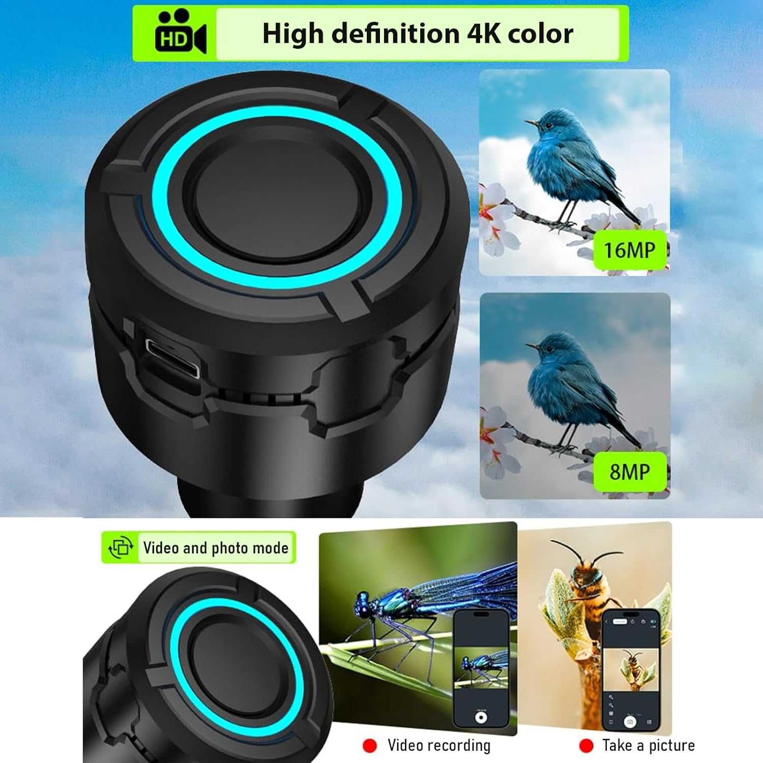Andoer Безжичен цифров WiFi окуляр за телескоп с камера 4K видеозапис
