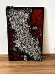 Tablou decorativ unicat - arta abstracta cu texturi metalice si led