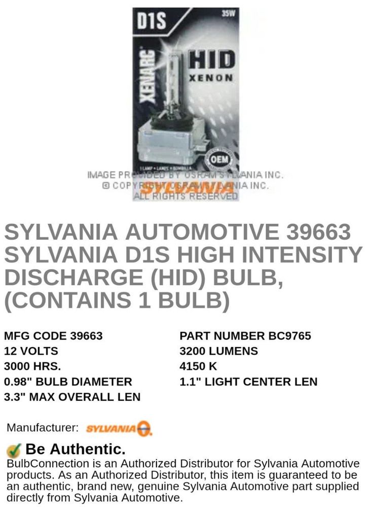 Крушка d1s Osram Xenarc SYLVANIA D1S HID Headlight Bulb ориг