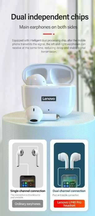 Casti cu Bluetooth wireless Lenovo LP40 PRO, Alb