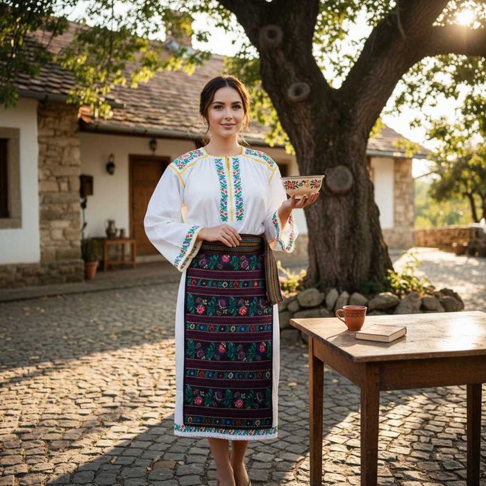 Costum popular vechi, lucrat manual, port popular oltenesc M-L