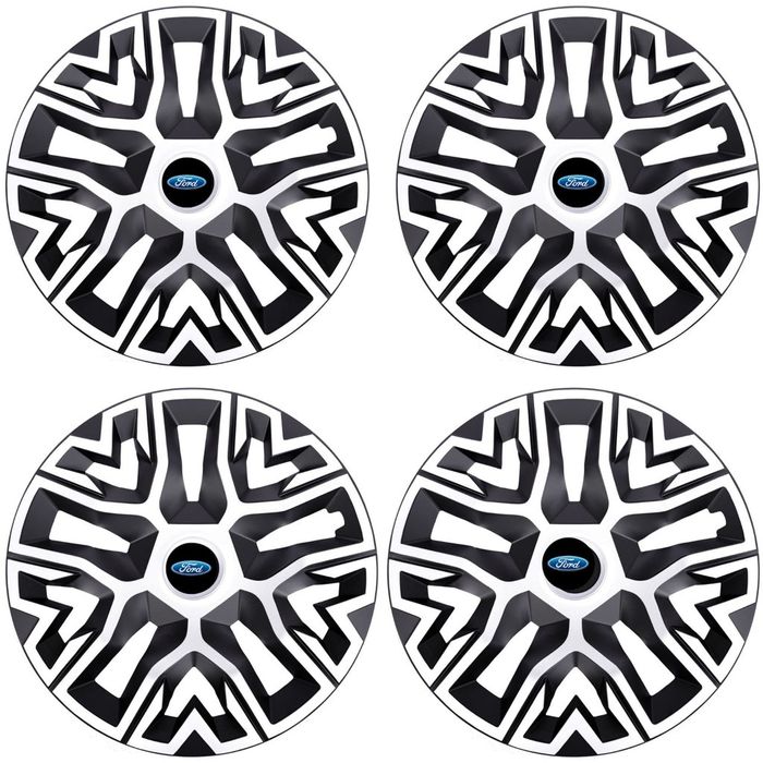 Set 4 Capace Roti 15 inchi (R15), Best Alb-Negru, Compatibile Cu Ford