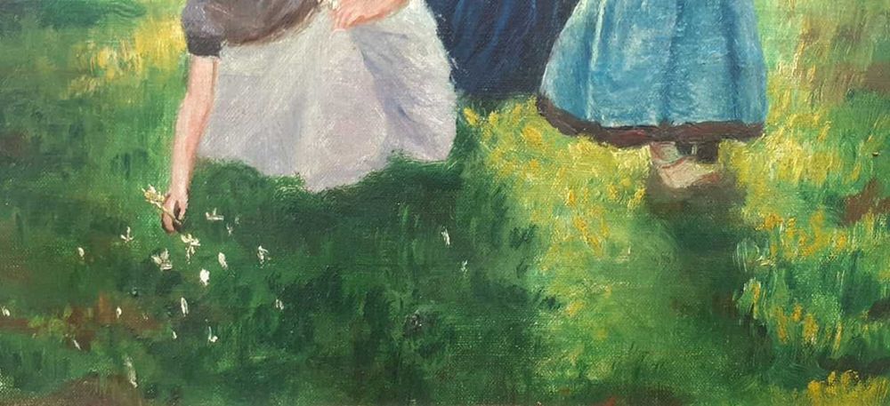 Tablou vechi - la cules de flori - nesemnat