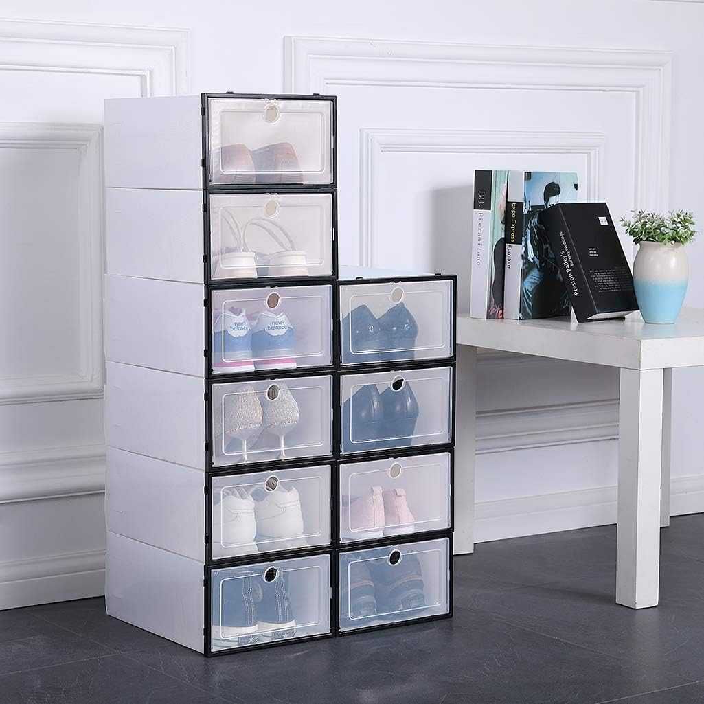 Set 3 cutii organizatoare pantofi cu capac rabatabil transparente