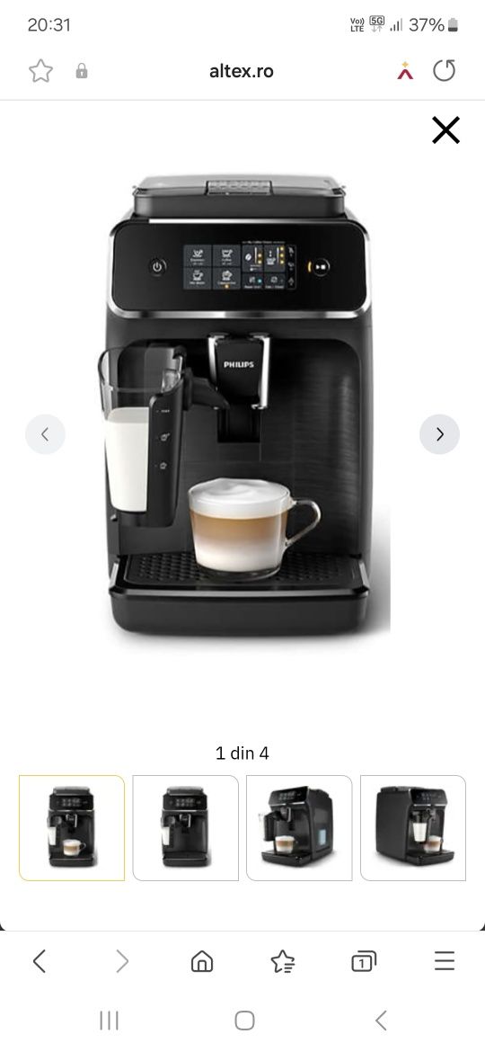 Espressor automat PHILIPS Seria 2200 LatteGo EP2230/10, 1.8l, 15 bar,