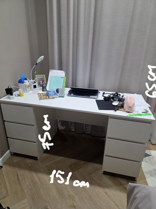 Письменный стол КАСТОР, 6 ящиков 151х65 см, белый