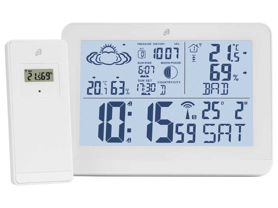 STATIE METEO interior-exterior + HIGROMETRU termometru ceas ECRAN MARE