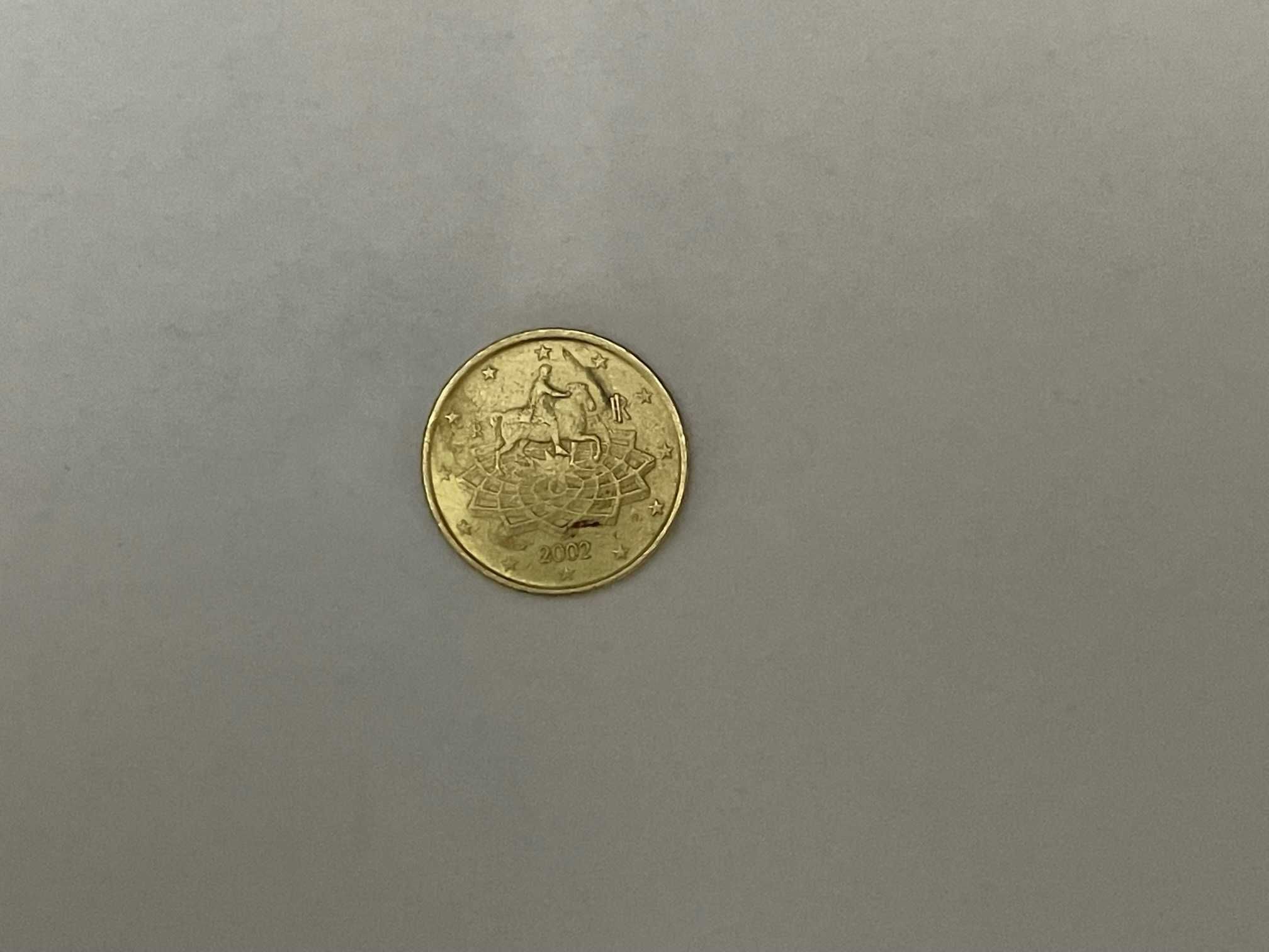 Moneda RARA de 50 euro cent Italia 2002 cu defecte la emitere/batere