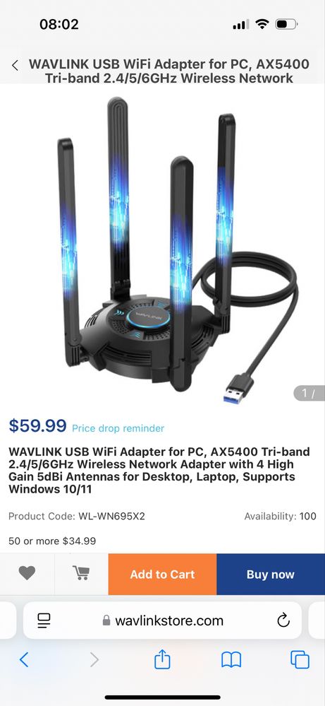 WAVLINK USB WiFi Adapter,nou