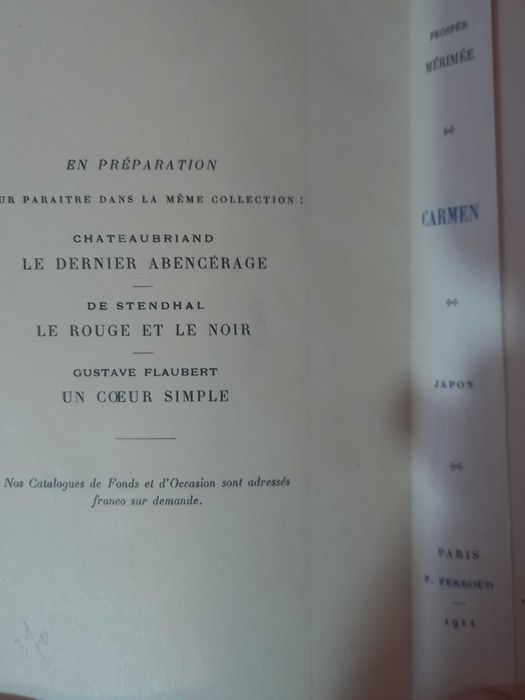 Carte rară  de colecție. În linba Franceza ,Prosper Merimee, CARMEN co