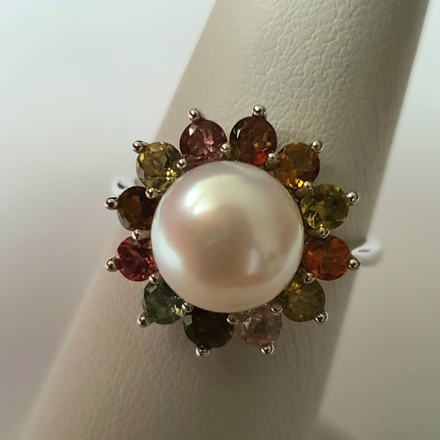 inel argint 925 cu perla si turmaline multicolore