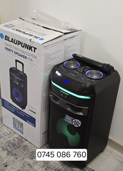 Boxă portabilă Blaupunkt PS6, Bluetooth, USB, Lumini Led, 600W, Nouă!