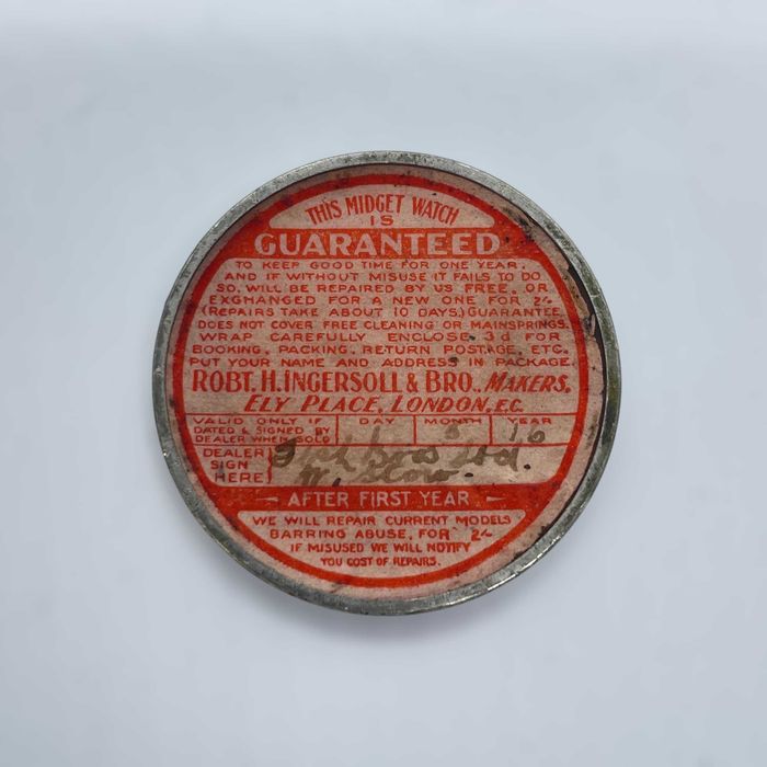 Ingersoll Midget 1916 година + документи джобен, настолен WWI часовник