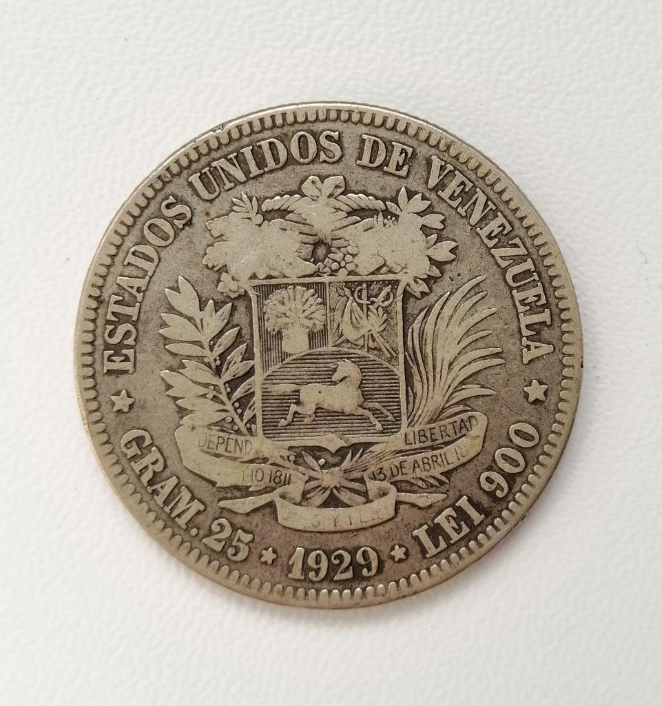 Moneda argint 5 Bolivares 1929 Venezuela