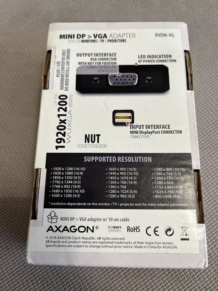 Axagon mini dp to vga ADAPTER