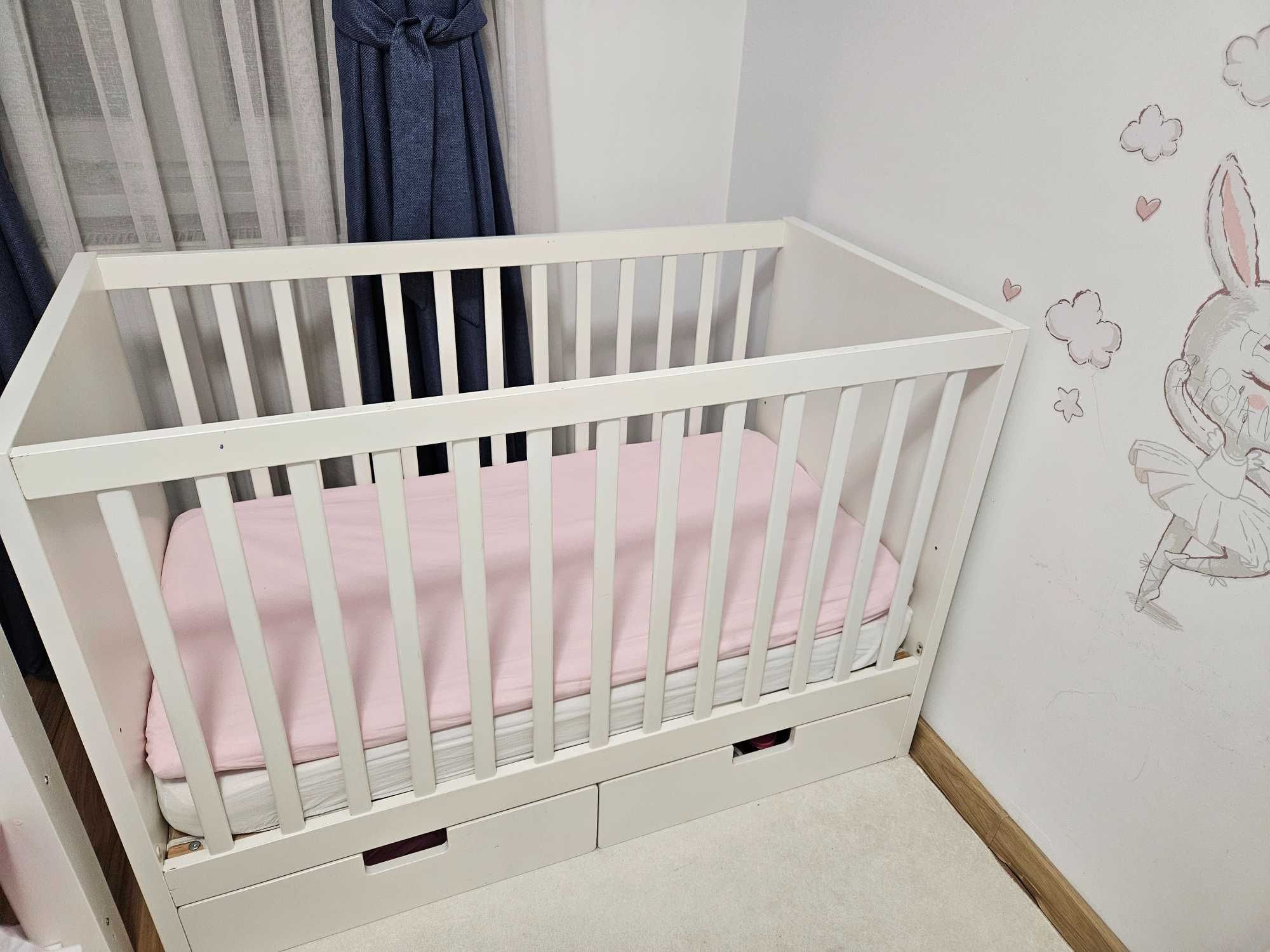 Patut+saltea bebe alb 125/65 cm-120/60