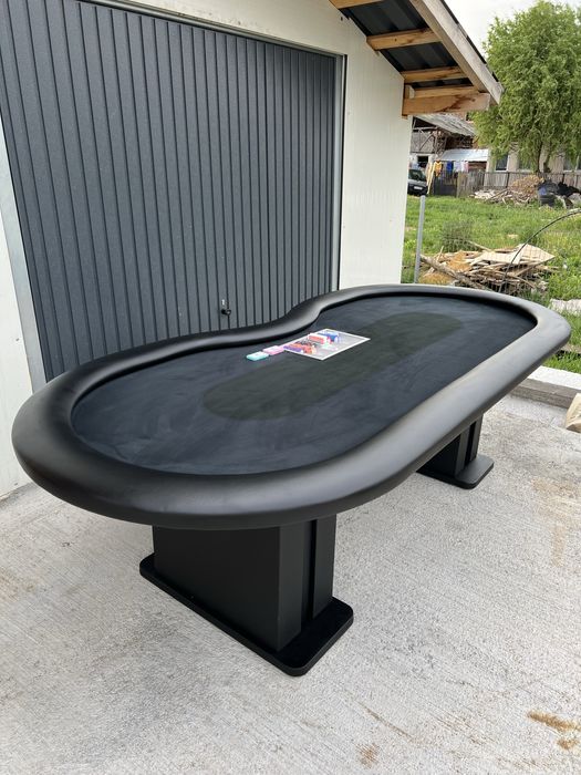 Masa Poker full black leather cu jetoniera metalica Casino stoc
