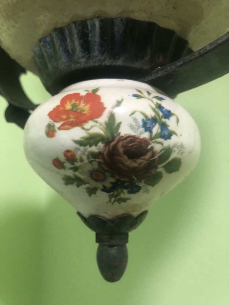 Candelabru,lustra,lampa rustica germana,cupru cu ceramica pictata