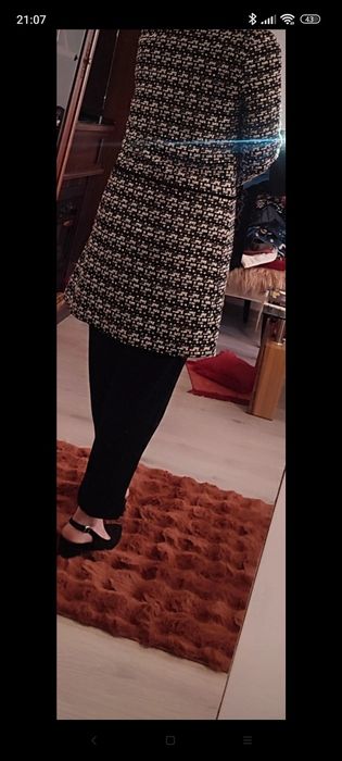Paltonaș elegant Orsay, negru cu alb, stil Chanel, amestec de lână
