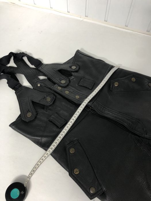 Pantaloni moto piele dama cu bretele și pieptar 50