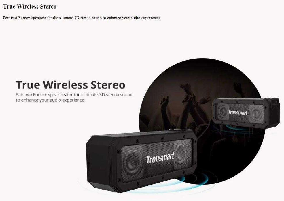 ТуризъмКъмпинг Kолона Tronsmart Force+ 40W 3D BASS ГласКонтрол TWS NFC