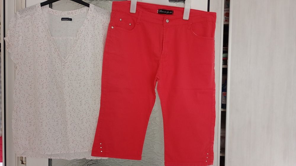 Pantalon damă trei sferturi măsură XL, roșu coral