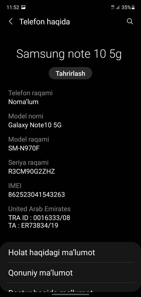 Samsung note 10 5g