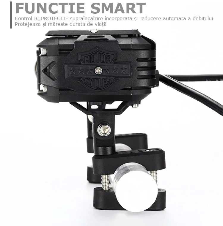 Set 2 Proiectoare Moto led 8000LM, 60W, aluminiu, 4 moduri de luminare